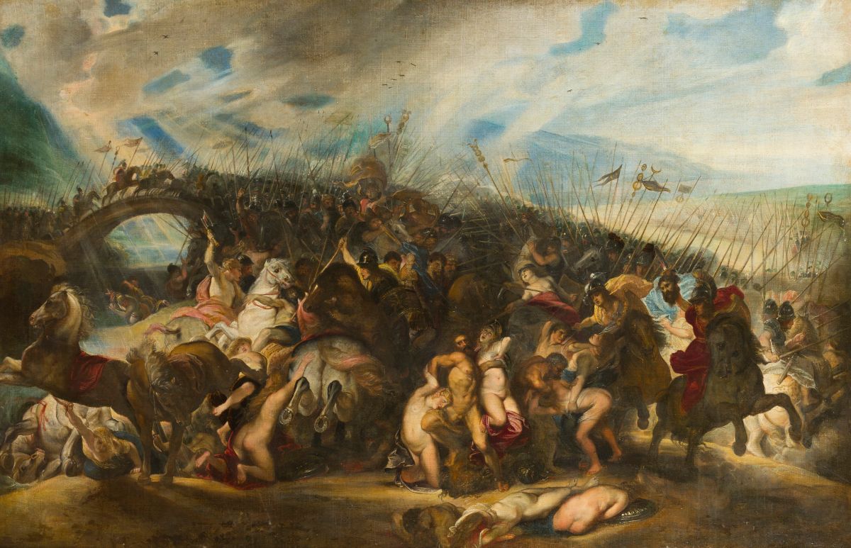 Notre tableau constitue un puzzle de motifs empruntés à l'art classique et à la Renaissance, en particulier aux sculptures : le groupe d'Hercule luttant avec deux femmes est une évocation du célèbre antique du Laocoon (découvert à Rome en 1506, ill.3) et rappelle également L'Enlèvement des Sabines de Giambologna à Florence. Le cheval cabré de profil à l'extrême gauche fait écho à celui des Dioscures de Monte Cavallo, à Rome. 