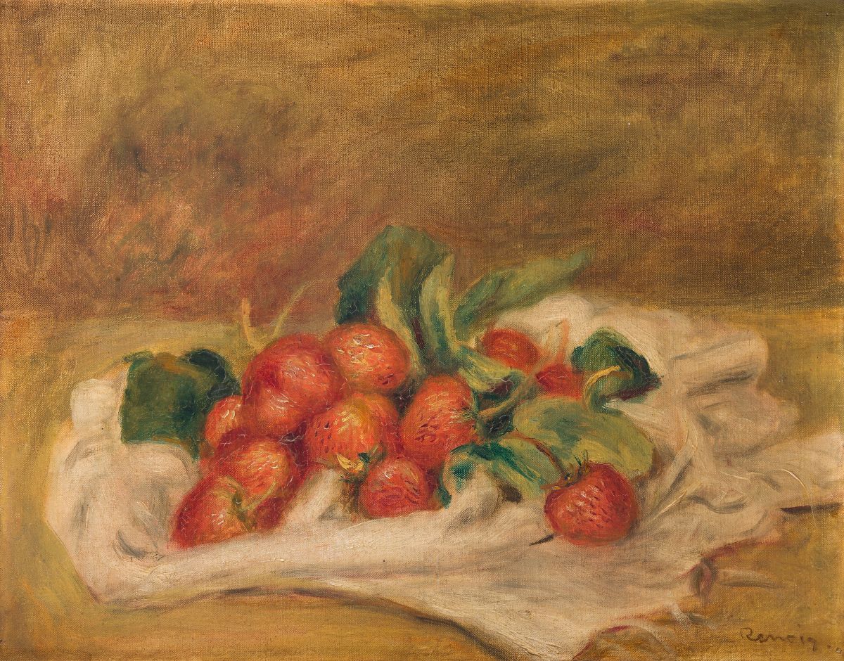 Notre vente d'Art impressionniste et moderne présentera une Nature morte aux fraises de Pierre-Auguste Renoir (1841-1919), huile sur toile peinte en 1908 (estimation : 100 000 – 150 000 €).