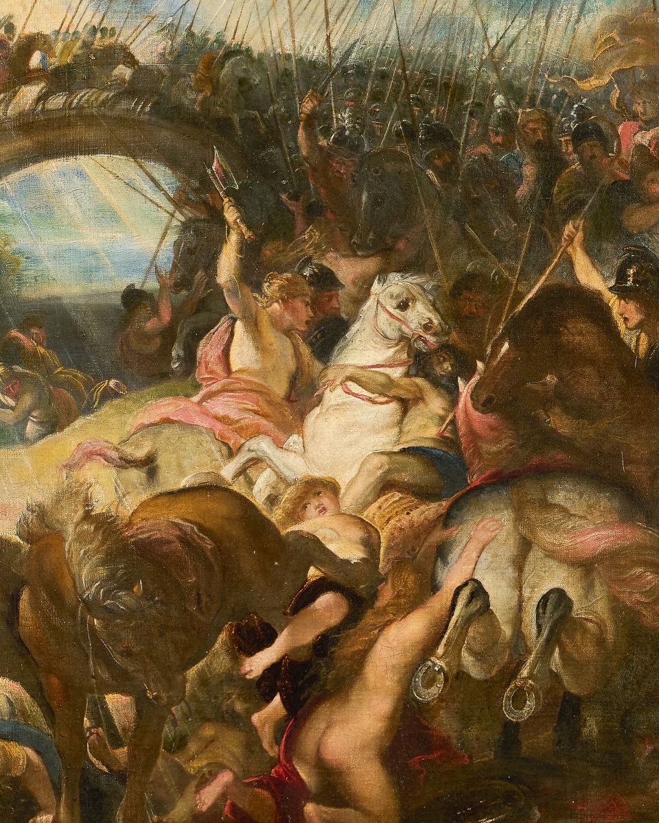 Rubens obtient sa maîtrise en 1598, il se forme chez le paysagiste flamand Tobias Verhaecht et le peintre d'histoire Otto van Veen. Nommé cinq and plus tard, en 1603 peintre de la cour de Mantoue par l'important mécène et collectionneur Vincent de Gonzague, Rubens réalise alors ses premiers grands chefs d'oeuvre intégrant toute sa culture gréco- romaine dépassant les compositions de la Renaissance et du Maniérisme.