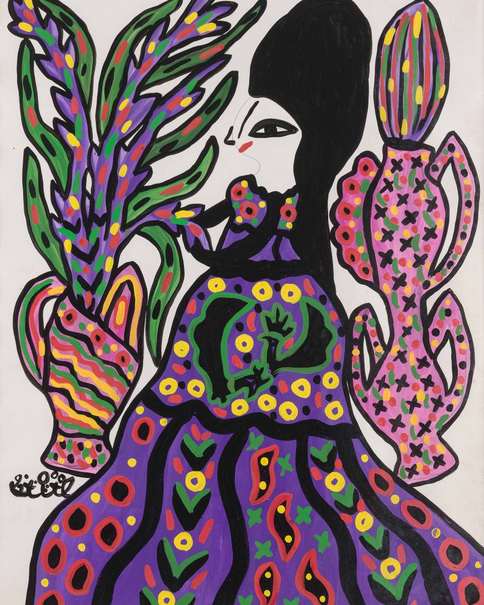 Bernard Buffet compose ses tableaux comme on bâtit une ossature. Chez lui, tout part du dessin : il ne se contente pas de cerner les formes, il structure véritablement l’espace. La ligne noire, ferme et tendue, agit comme une charpente. Elle trace des axes, impose des angles, enferme les volumes. Le trait ne vient pas accompagner la couleur : il la domine.